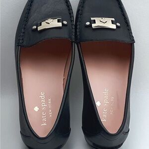 Kate Spade Black Leather Loafers with Silver Accent